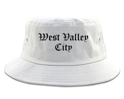 West Valley City Utah UT Old English Mens Bucket Hat White