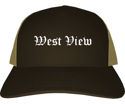 West View Pennsylvania PA Old English Mens Trucker Hat Cap Brown