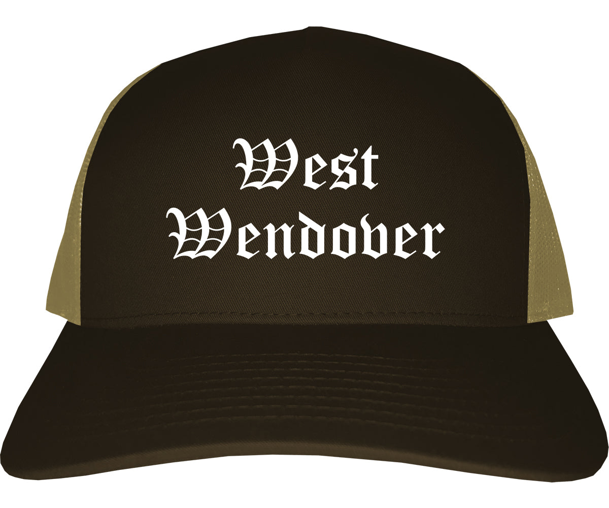 West Wendover Nevada NV Old English Mens Trucker Hat Cap Brown