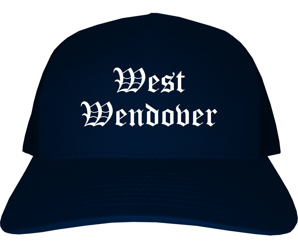 West Wendover Nevada NV Old English Mens Trucker Hat Cap Navy Blue