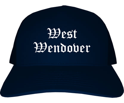 West Wendover Nevada NV Old English Mens Trucker Hat Cap Navy Blue