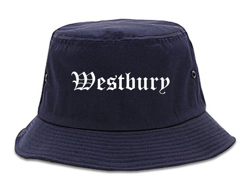 Westbury New York NY Old English Mens Bucket Hat Navy Blue