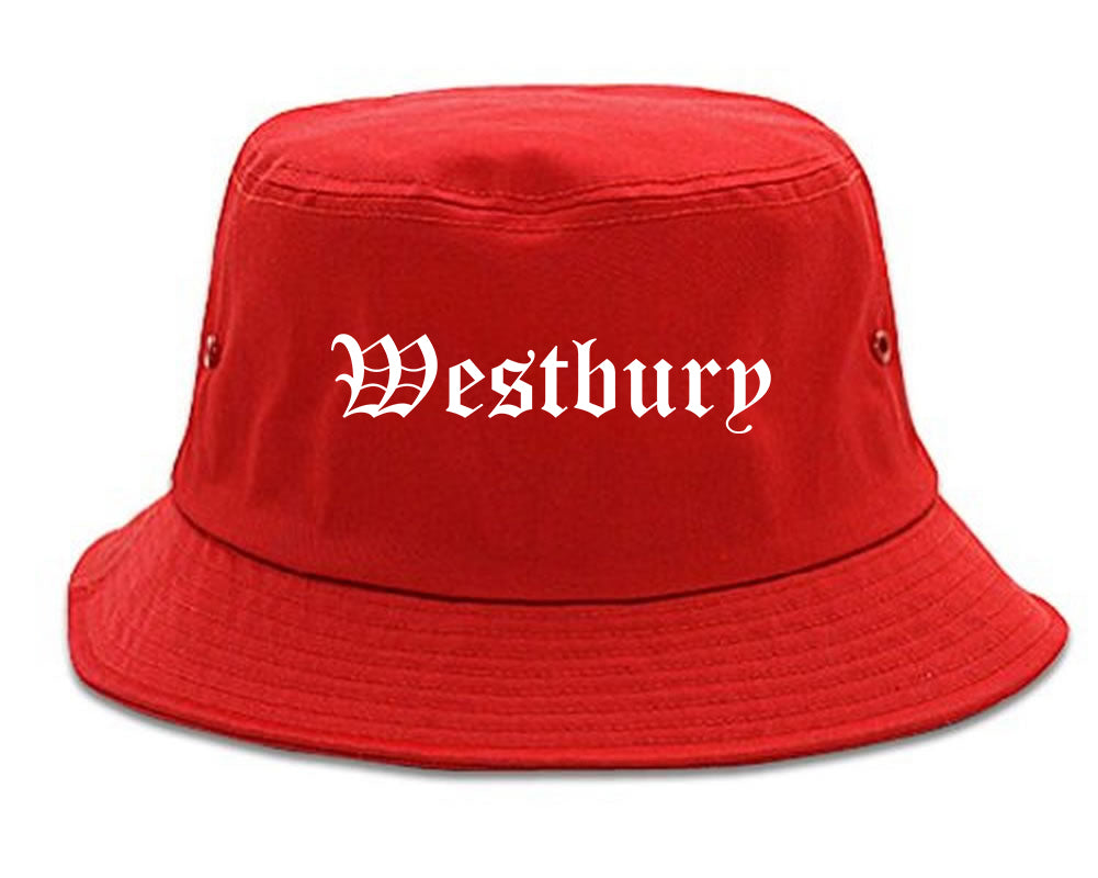 Westbury New York NY Old English Mens Bucket Hat Red