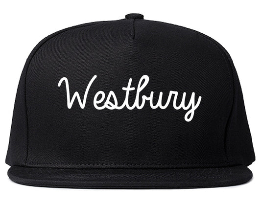 Westbury New York NY Script Mens Snapback Hat Black