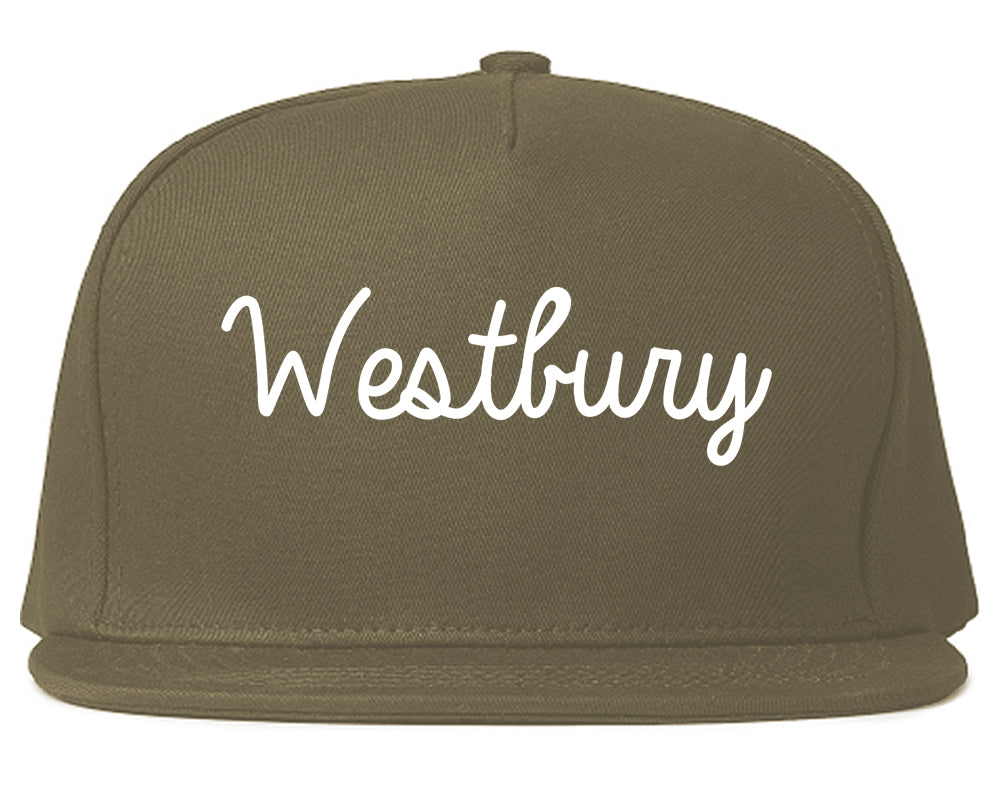 Westbury New York NY Script Mens Snapback Hat Grey