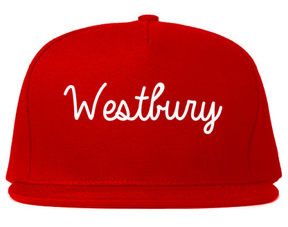 Westbury New York NY Script Mens Snapback Hat Red