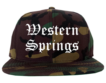 Western Springs Illinois IL Old English Mens Snapback Hat Army Camo