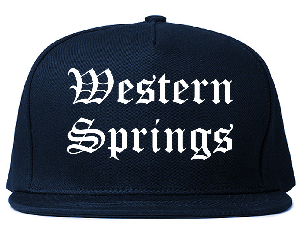 Western Springs Illinois IL Old English Mens Snapback Hat Navy Blue