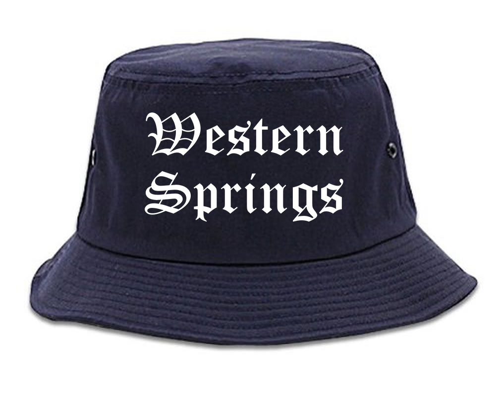 Western Springs Illinois IL Old English Mens Bucket Hat Navy Blue