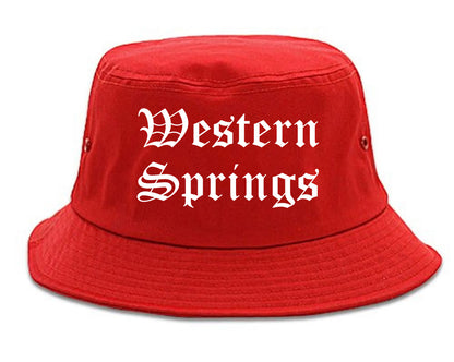 Western Springs Illinois IL Old English Mens Bucket Hat Red