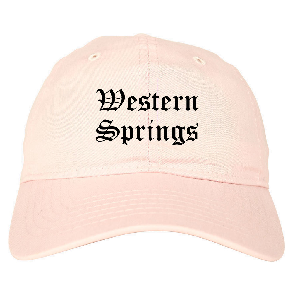 Western Springs Illinois IL Old English Mens Dad Hat Baseball Cap Pink