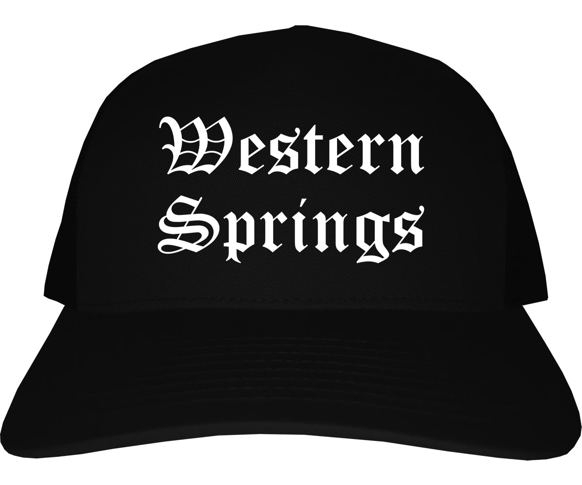 Western Springs Illinois IL Old English Mens Trucker Hat Cap Black