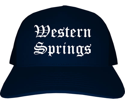 Western Springs Illinois IL Old English Mens Trucker Hat Cap Navy Blue