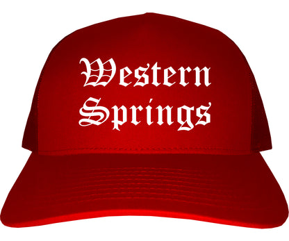 Western Springs Illinois IL Old English Mens Trucker Hat Cap Red