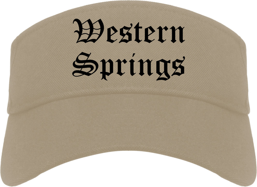 Western Springs Illinois IL Old English Mens Visor Cap Hat Khaki