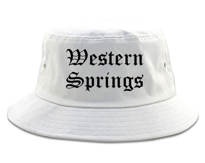 Western Springs Illinois IL Old English Mens Bucket Hat White