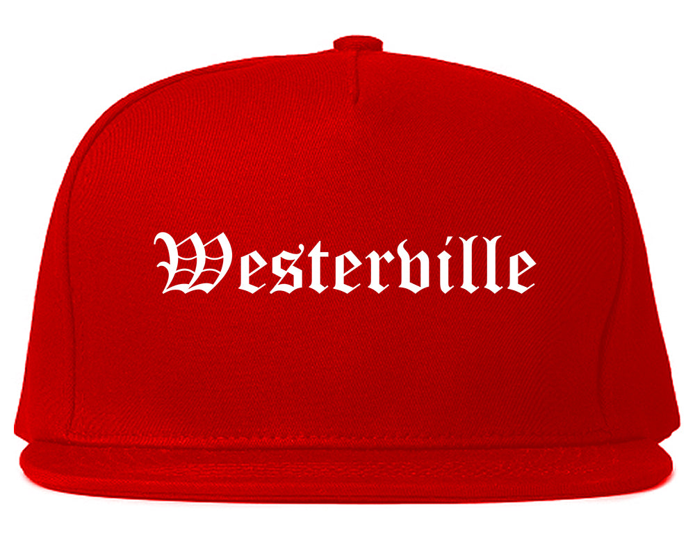 Westerville Ohio OH Old English Mens Snapback Hat Red
