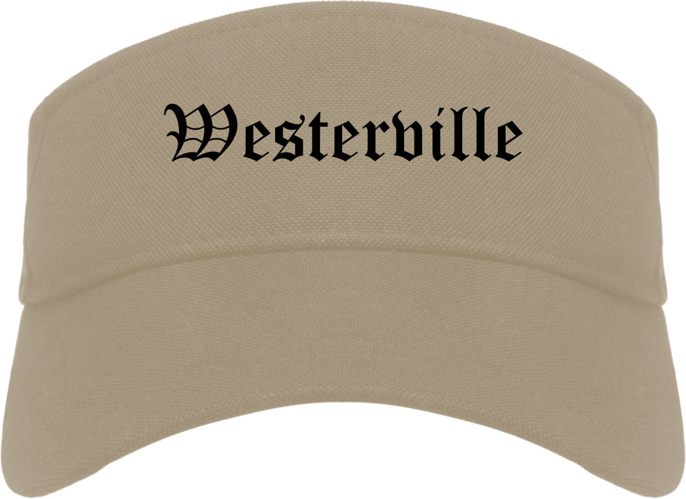Westerville Ohio OH Old English Mens Visor Cap Hat Khaki