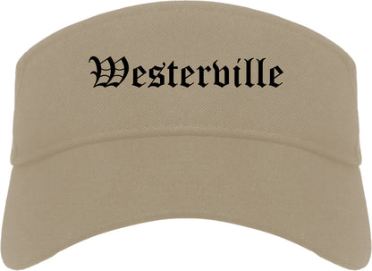 Westerville Ohio OH Old English Mens Visor Cap Hat Khaki