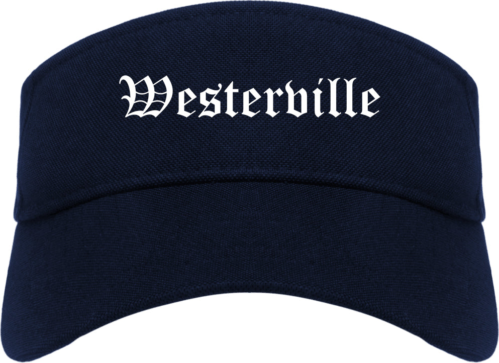 Westerville Ohio OH Old English Mens Visor Cap Hat Navy Blue