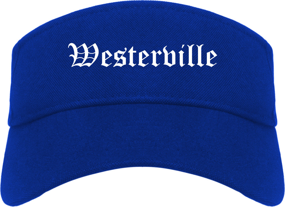 Westerville Ohio OH Old English Mens Visor Cap Hat Royal Blue