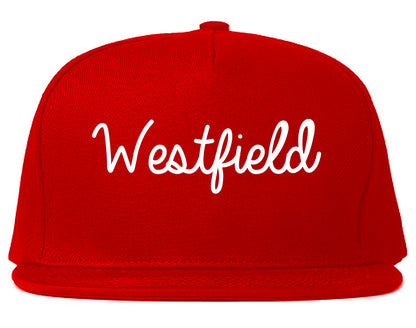 Westfield Massachusetts MA Script Mens Snapback Hat Red