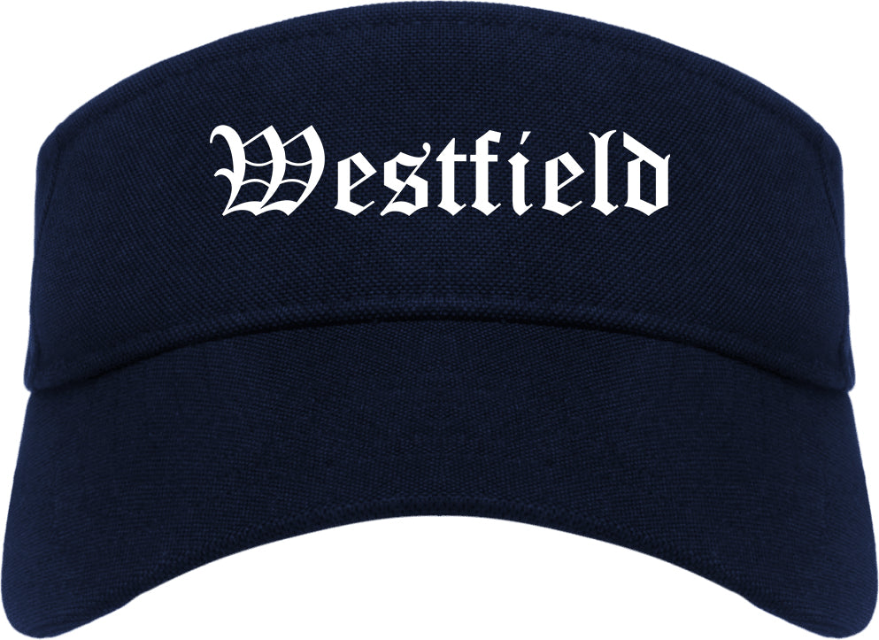 Westfield Massachusetts MA Old English Mens Visor Cap Hat Navy Blue