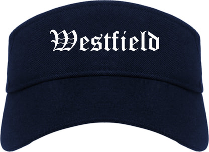 Westfield Massachusetts MA Old English Mens Visor Cap Hat Navy Blue