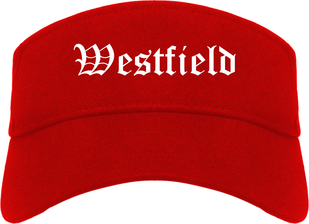 Westfield Massachusetts MA Old English Mens Visor Cap Hat Red