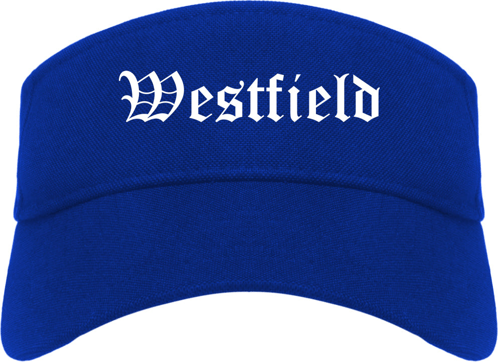 Westfield Massachusetts MA Old English Mens Visor Cap Hat Royal Blue