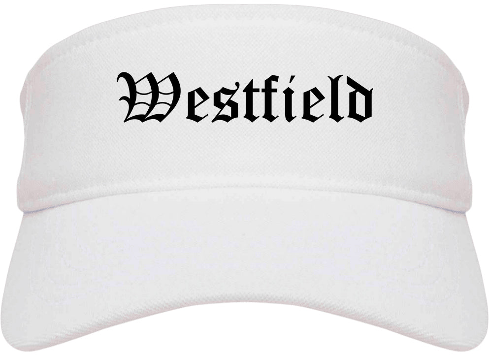 Westfield Massachusetts MA Old English Mens Visor Cap Hat White