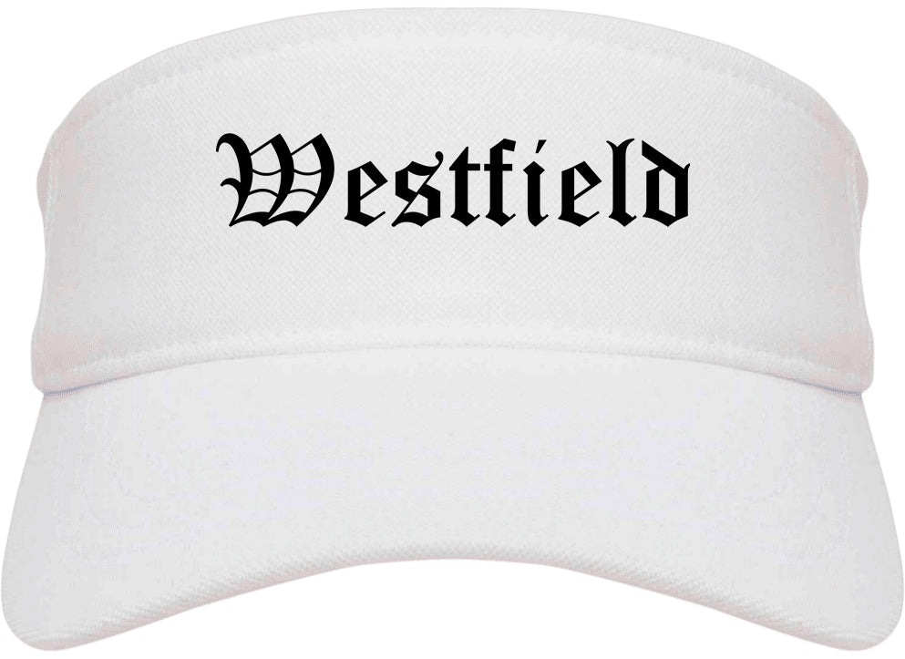 Westfield New Jersey NJ Old English Mens Visor Cap Hat White