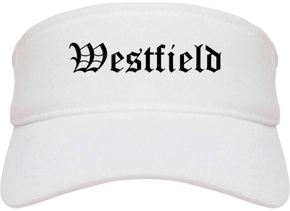 Westfield New Jersey NJ Old English Mens Visor Cap Hat White