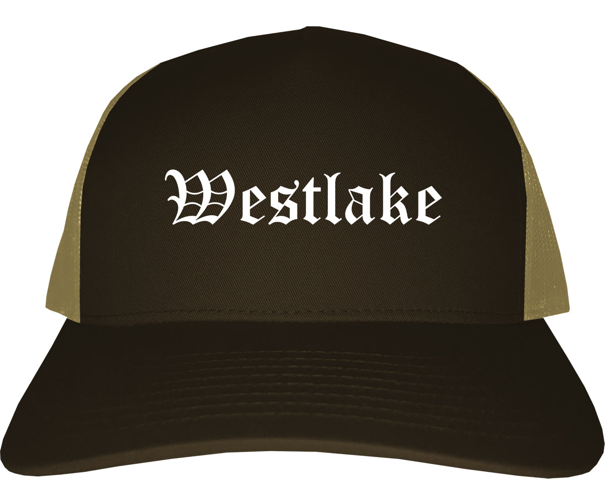 Westlake Louisiana LA Old English Mens Trucker Hat Cap Brown