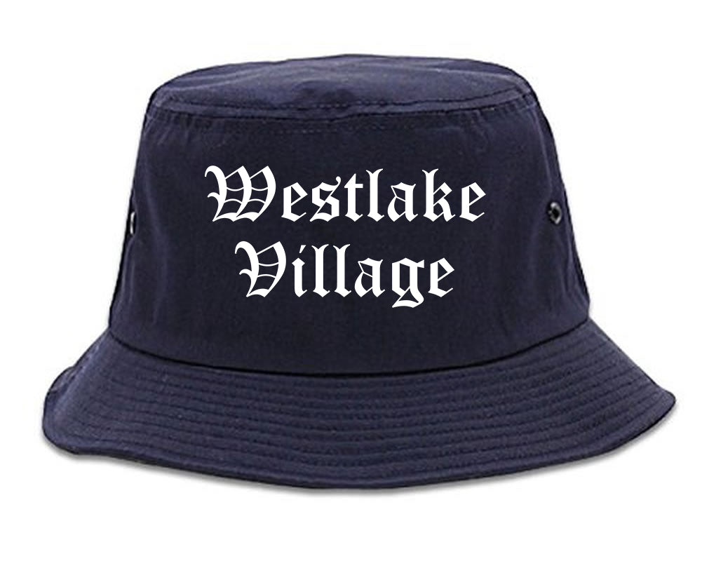 Westlake Village California CA Old English Mens Bucket Hat Navy Blue