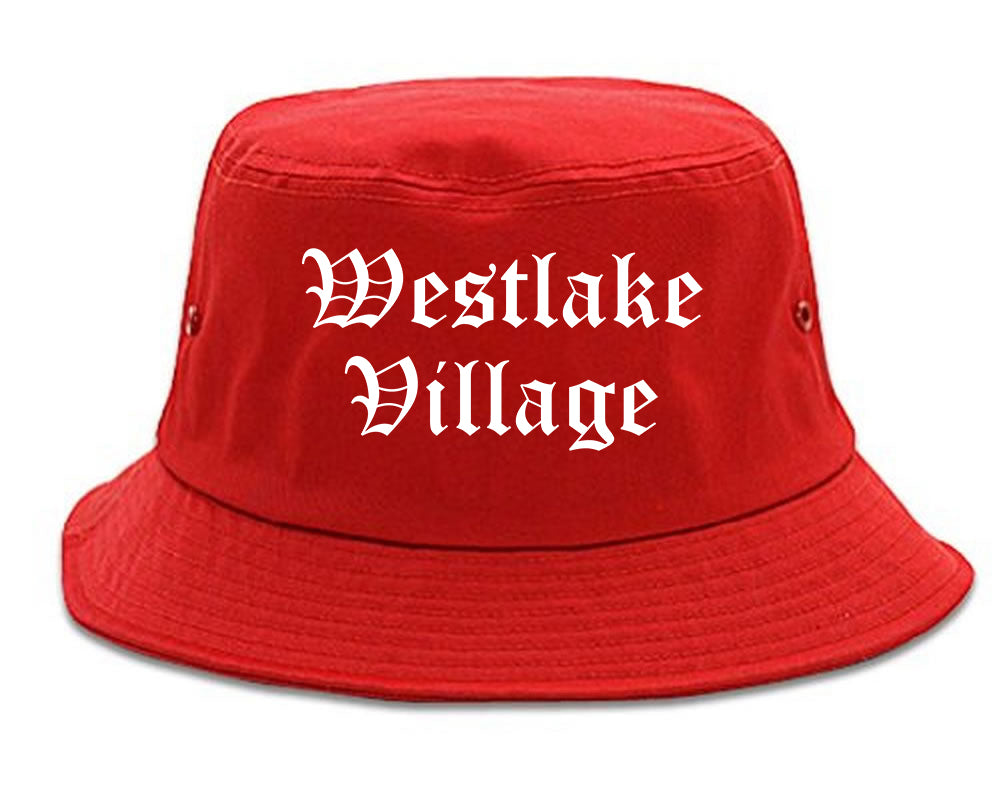 Westlake Village California CA Old English Mens Bucket Hat Red