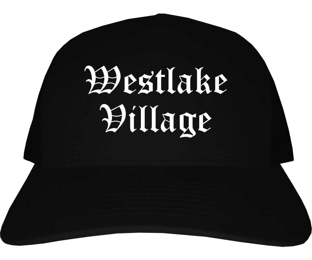 Westlake Village California CA Old English Mens Trucker Hat Cap Black
