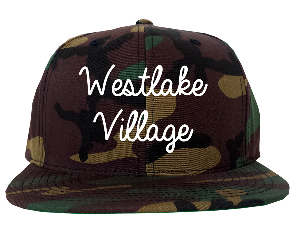 Westlake Village California CA Script Mens Snapback Hat Army Camo