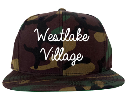 Westlake Village California CA Script Mens Snapback Hat Army Camo