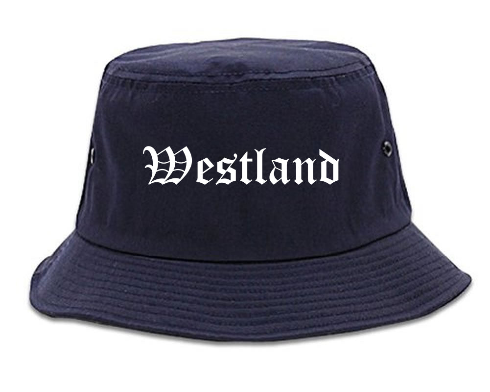 Westland Michigan MI Old English Mens Bucket Hat Navy Blue