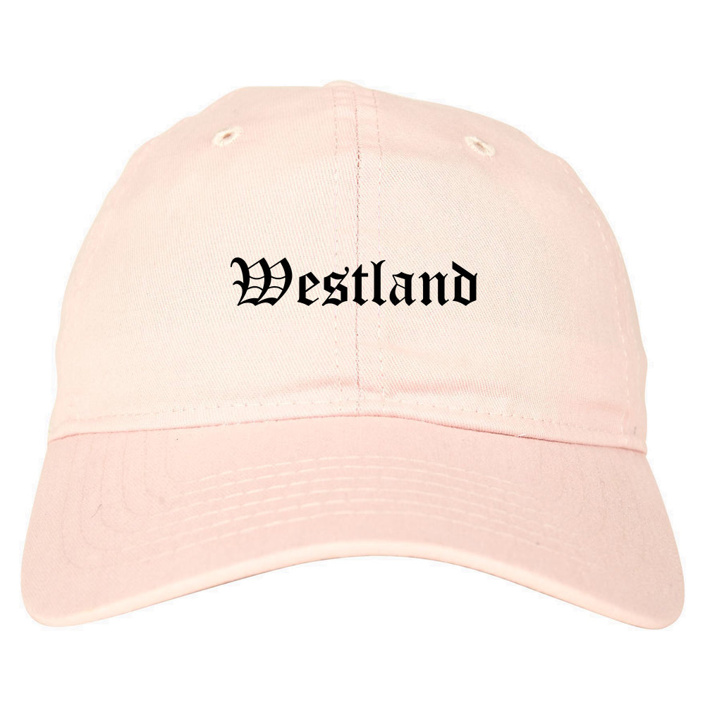 Westland Michigan MI Old English Mens Dad Hat Baseball Cap Pink