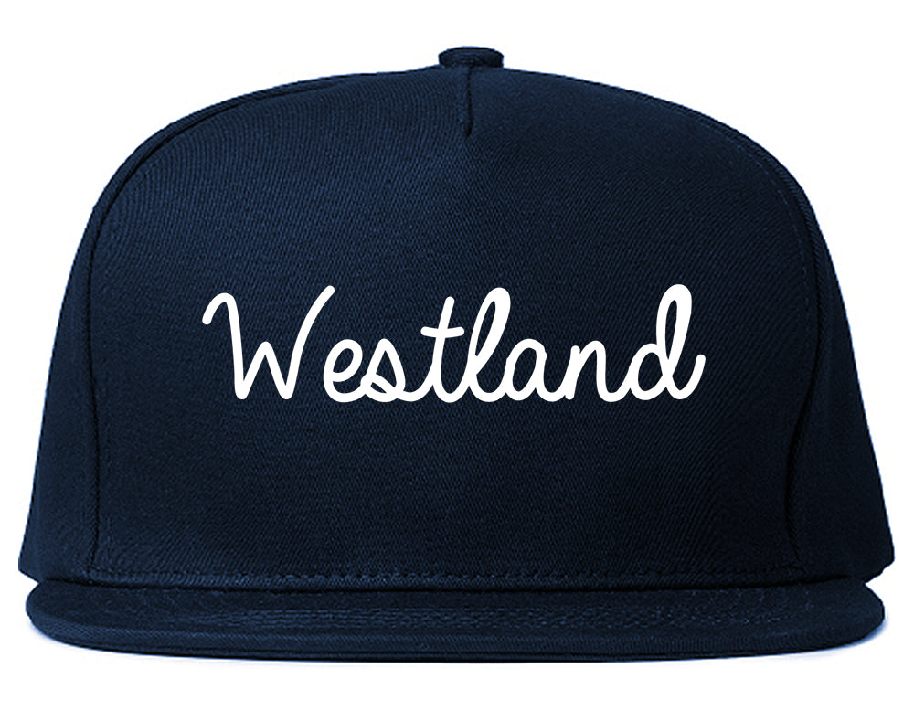 Westland Michigan MI Script Mens Snapback Hat Navy Blue