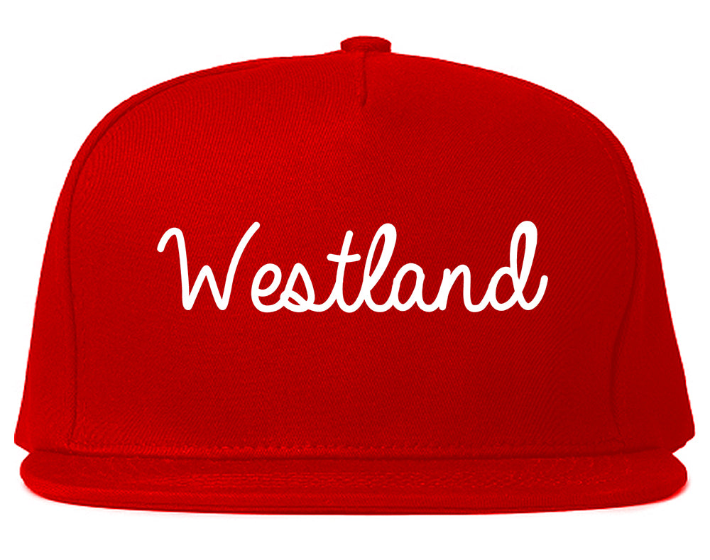 Westland Michigan MI Script Mens Snapback Hat Red