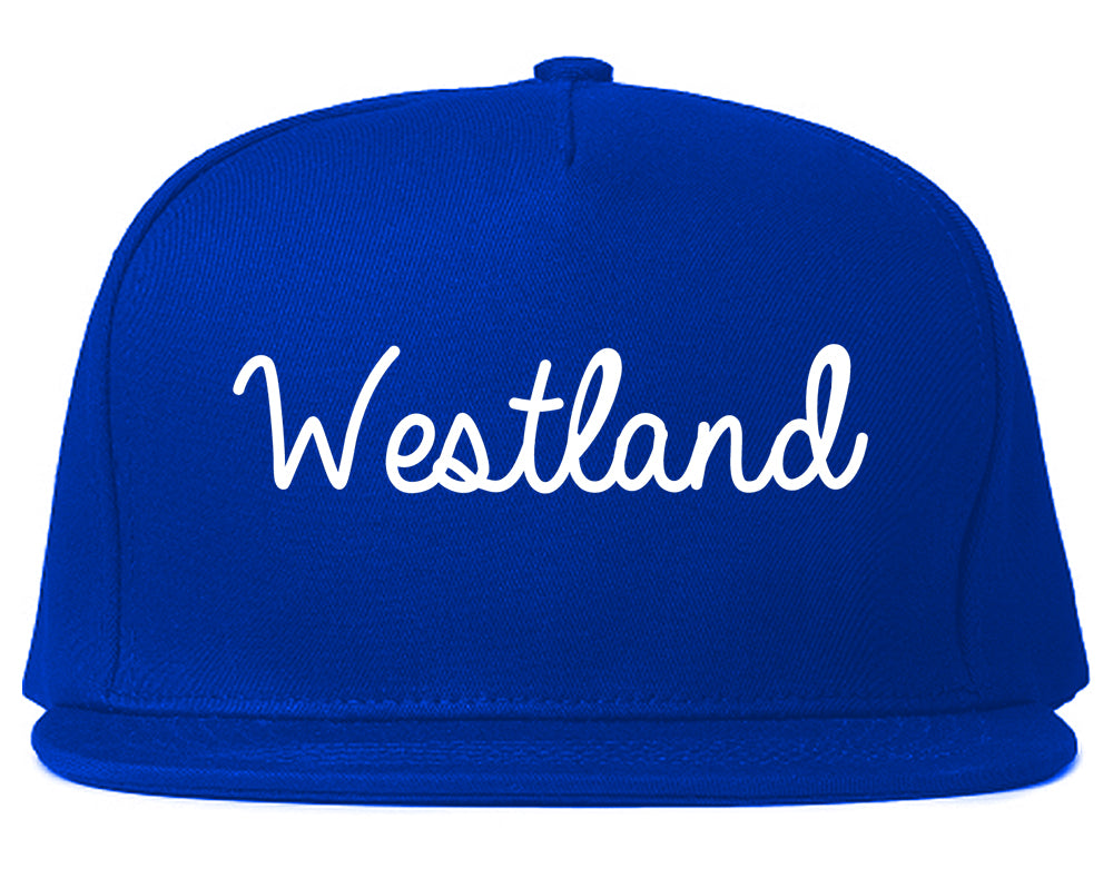 Westland Michigan MI Script Mens Snapback Hat Royal Blue