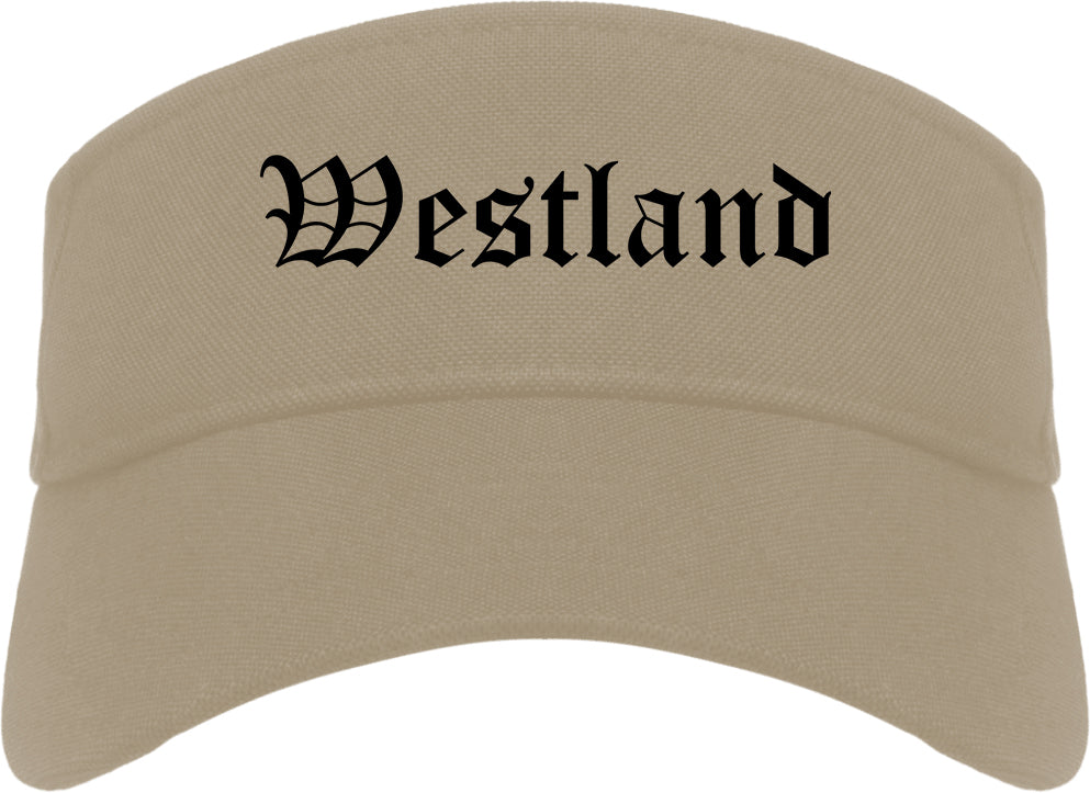 Westland Michigan MI Old English Mens Visor Cap Hat Khaki