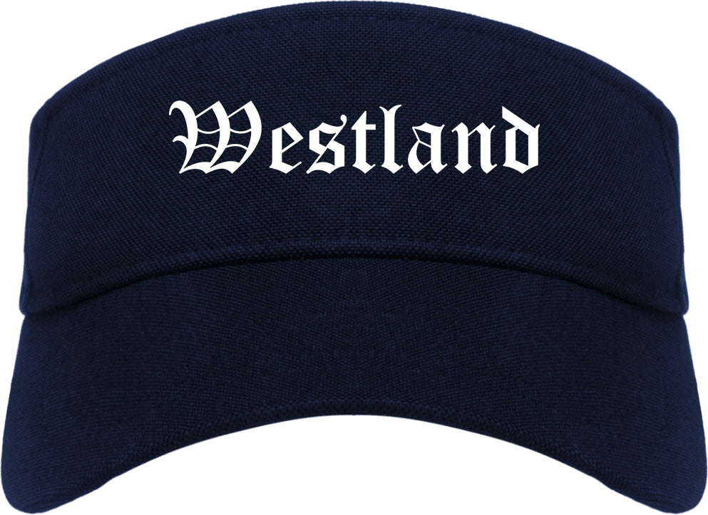 Westland Michigan MI Old English Mens Visor Cap Hat Navy Blue
