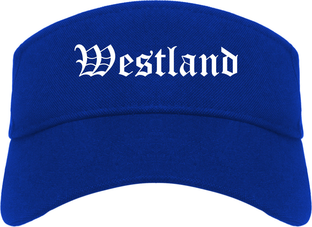 Westland Michigan MI Old English Mens Visor Cap Hat Royal Blue