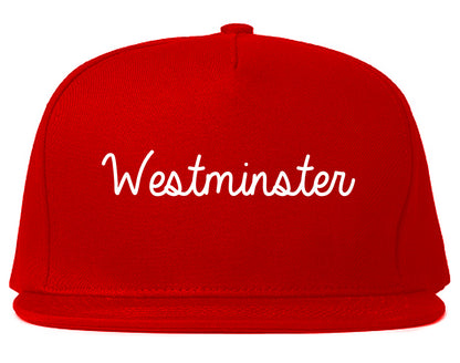 Westminster California CA Script Mens Snapback Hat Red