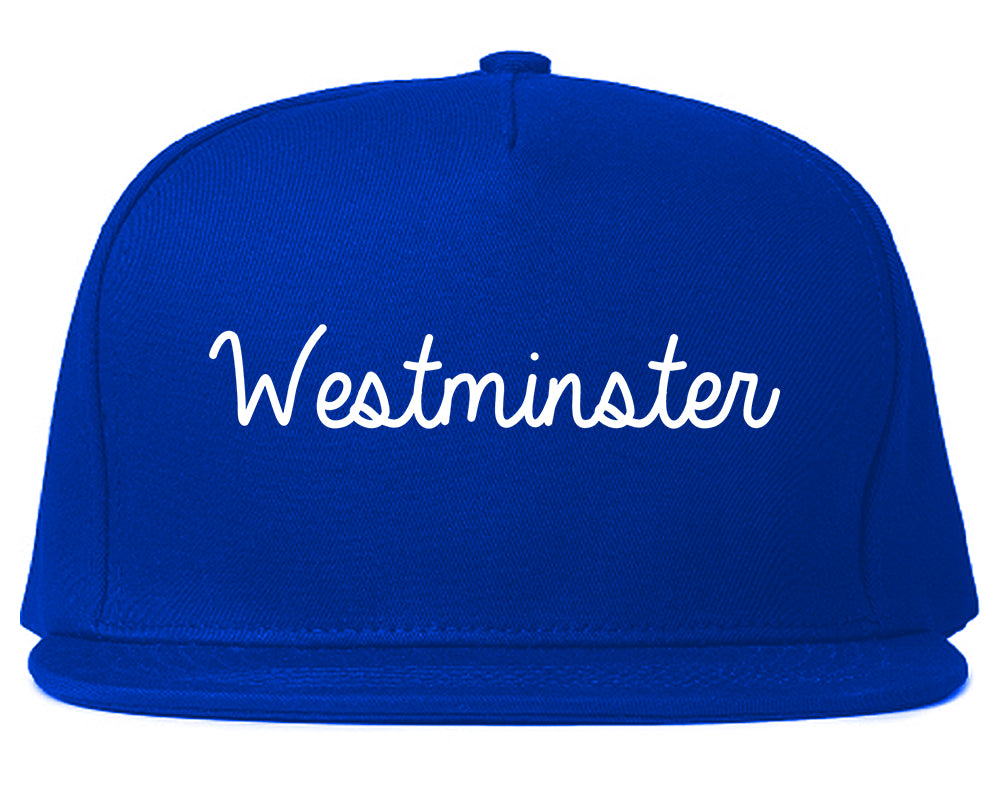 Westminster California CA Script Mens Snapback Hat Royal Blue