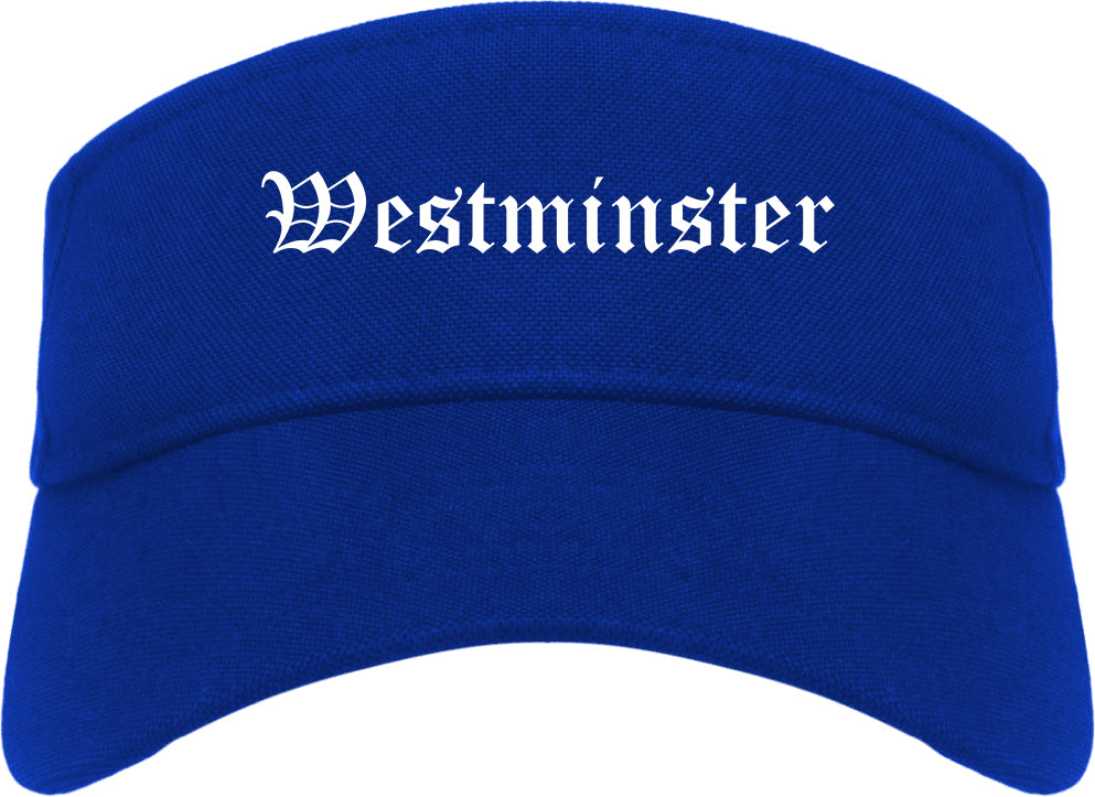 Westminster California CA Old English Mens Visor Cap Hat Royal Blue